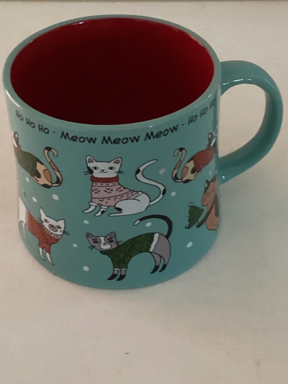Meow Holiday Cats in Festive Sweaters 14 oz mug. Multi color